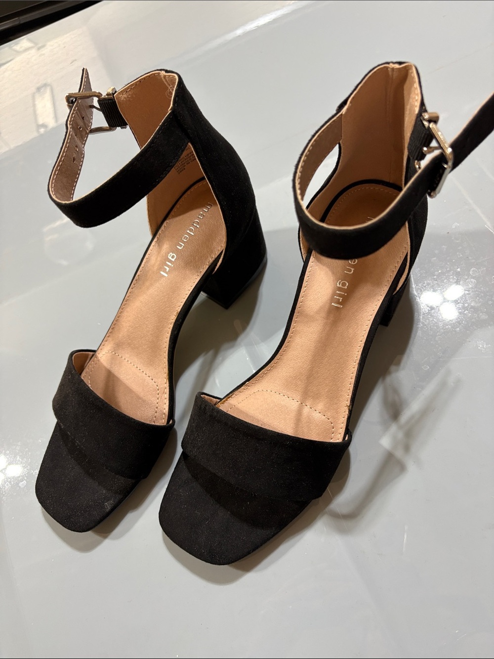 Madden Girl Black Ankle Strap Block Heel Sandals 7.5 NEW!